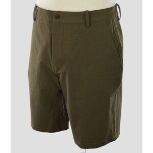 GSTQ Mens Canteen Green Cotton Blend Twill Tailored Flat Front Shorts 32 NWT